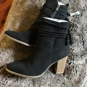Maurices Black Ankle Booties with Wooden Heel